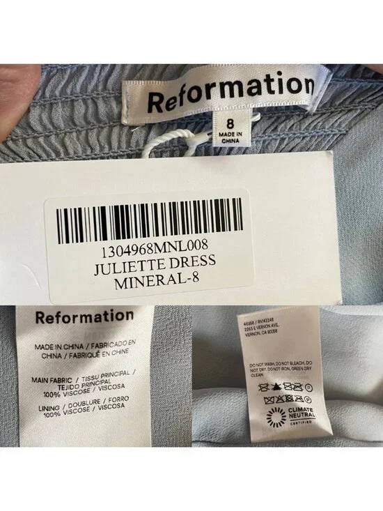 Reformation Juliette Dress Mineral Blue Sz 8 Spaghetti Strap Ties Midi Side Slit - Picture 6 of 8